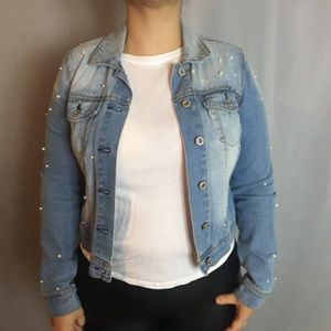 Denim Jacket accented with pearls